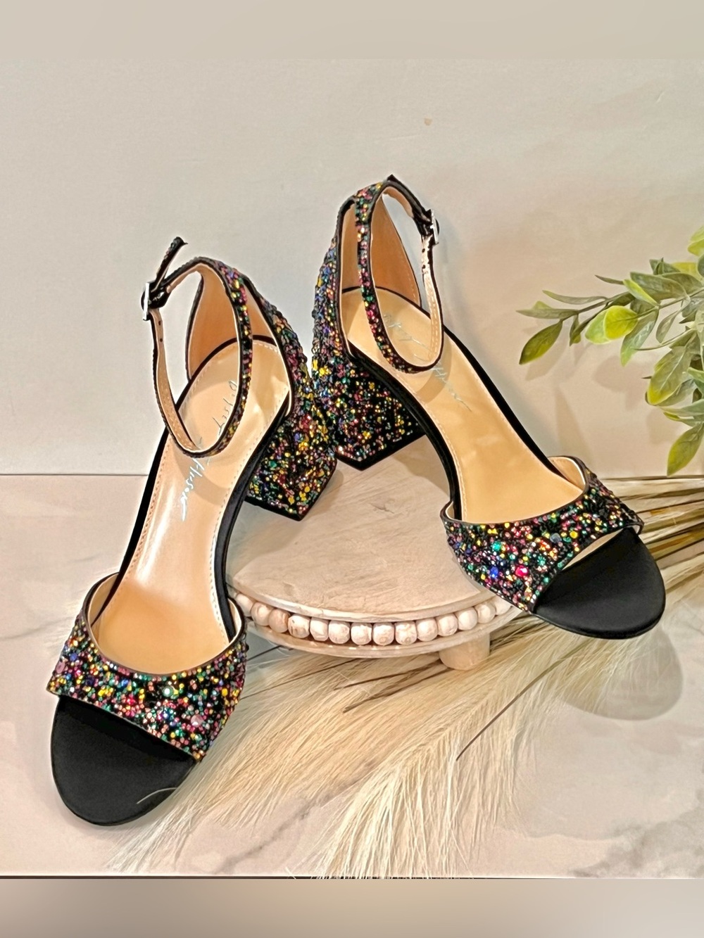 Betsey Johnson Black Multicolor Beaded Block Heel - Picture 9 of 16